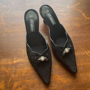 Brighton Black Mules Kitten Heels Shoes, Size 9